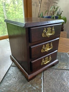 Vintage MCM 3 Drawer Wood Jewelry Chest Box Velvet Lined Ring Organizer Nice! - Picture 1 of 12