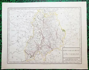 XVIII ème - Gouvernement d'Auvergne Belle Carte Aquarellée 49 x 39 cm de 1782 - Picture 1 of 2