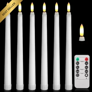 6PC White Flameless LED Taper Candles Flickering Remote Hanging Dripless - Picture 1 of 12