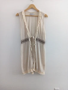 Funky People Top LARGE Ivory Fringe Tie Front Longline Western Boho Festival - Picture 1 of 11