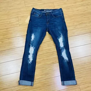 MACHINE WOMEN'S JEANS BLUE SIZE 7 JUNIOR DENIM STRETCH SKINNY PANTS DISTRESSED - Picture 1 of 6