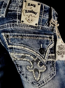 $220 Mens Rock Revival Jean "Yoel" White Leather Inserts Faux Boot 32 X 31 - Picture 1 of 13