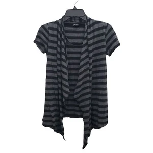 DKNY Women's Black Gray Stripe Short Sleeve Scoop Neck 2-Fer Cardigan Top Size P - Picture 1 of 5