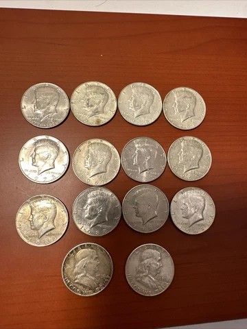 l950-1988 Liberty Half Dollar Coins (lot of 14) Franklin & Kennedy Cover