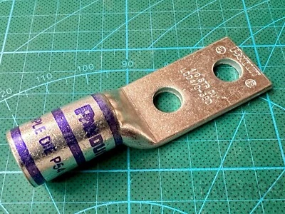 Lot 2pcs PANDUIT Copper Lug Crimp Terminal, 4/0 AWG, Two-hole for 3/8" Studs - Image 1 of 2