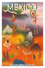 Cool Retro Travel Poster *FRAMED* CANVAS ART Colorful Mexico 24x16"