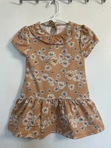 New The Children’s Place Girls Short Sleeve Dress Size 4T Brown Floral - Picture 1 of 2