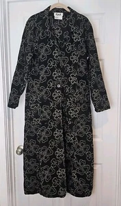 Flax Womens Black Floral Embroidered Long Button Jacket Size Medium 100% Cotton  - Picture 1 of 7
