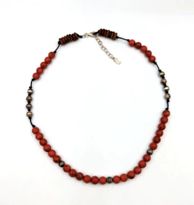 Collar Peyote Pájaro Esponja Coral Ámbar 925 Vintage Cuentas Plata de Ley 18" Foto 1 de 4