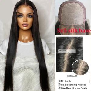 5x5 Scalp Top PU Silk Base Closure Wig Pre Plucked Human Hair 4X4 Lace Closure - Picture 1 of 11