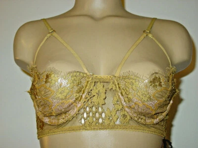 Sujetador Bralette For Love and Lemons Skivvies Dorado Media Copa Tirantes Bondage-S-NUEVO CON ETIQUETAS Foto 1 de 4
