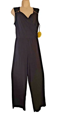 NUEVO Mono Emma & Michelle Mujer Negro Sin Mangas Talla M Cintura Fruncida Cruzada Foto 1 de 4