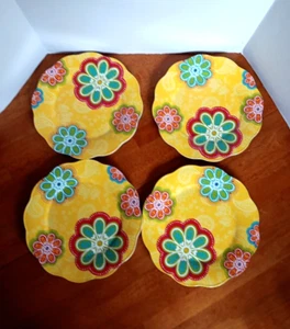 Pier 1 Imports Flower Melamine Plates Set of 4 Sunny Floral Dinnerware 10.5" - Picture 1 of 6