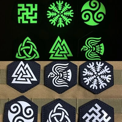 Viking Norse Sigil Rune Reflective GITD Glow Tactical Duty Patch Hook Loop