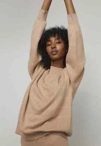 LUNYA Sweater Womens Medium Tan Plaid Crew Cozy Cotton Silk Pullover Comfort - Picture 1 of 8