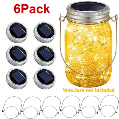 6 Pack Solar Mason Jar Lid Insert 20 LED Mason Jar String Lights for Glass Mason