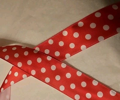 10 Yards PINK SWISS Polka DOTS SINGLE FACE SATIN RIBBON  7/8" W - Image 1 of 3