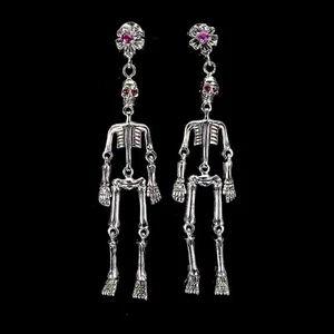 925 Sterling Silver Earrings Round Ruby Natural Gemstone Skeleton Jewelry - Picture 1 of 13