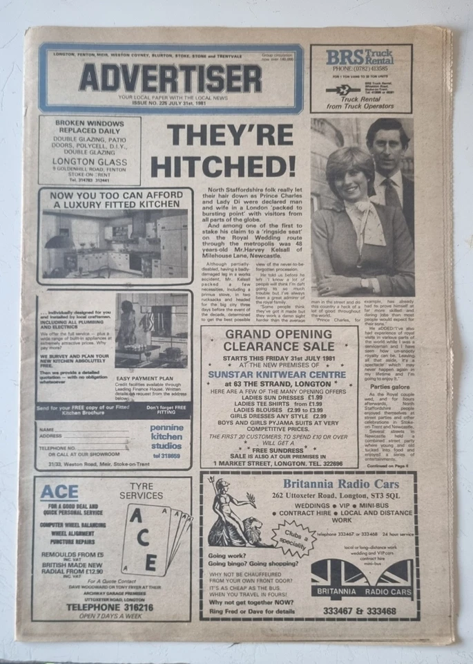 Stoke-on-Trent Advertiser Newspaper 1981 CHARLES & DIANA WEDDING - Image 1 of 1