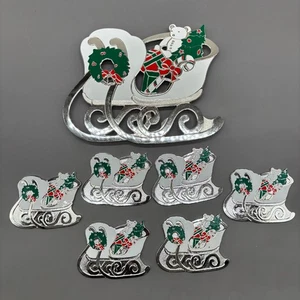 WM A Rogers Trineo de Navidad Trivet Posavasos Set Plateado Esmalte Lote de Vacaciones - Imagen 1 de 12