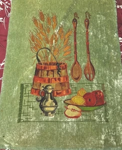 Vintage Unframed Tri Chem Still Life Retro Art On Light Green Velvet - Picture 1 of 4