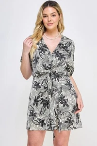Plus Botanical Print Front Tie Dress - Picture 1 of 6