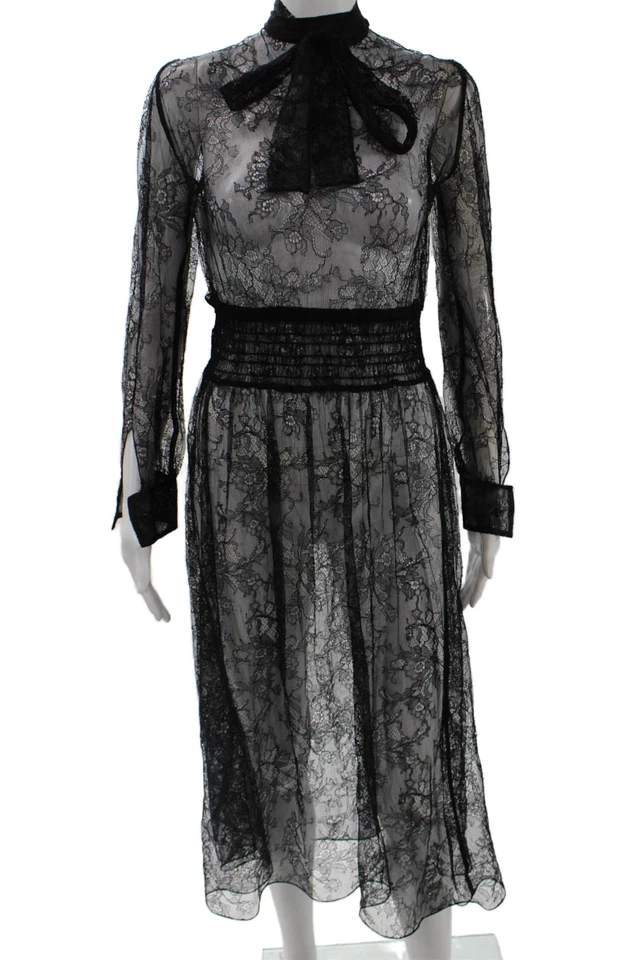 Prada женщин Midi платье черный высокий воротник длинным рукавом шерсти шелк размер 42 - Изображение 1 из 4