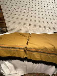 Vintage Wool Poncho Cape 1970s Homemade Sewing Fringe Tassel Aztec Look - Picture 1 of 10