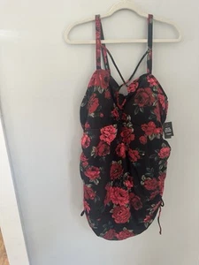 Torrid Wireless Cross Front Swim Dress Roses Deep Black size 3X - Picture 1 of 11