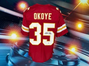 CHRISTIAN OKOYE AUTOGRAPHED CUSTOM KANSAS CITY CHIEFS RED JERSEY COA JSA - Picture 1 of 2