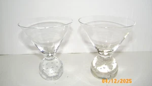 Clear Round Glass Blown Bubble Ball Base Stem Cosmo Martini Glasses Pristine - Picture 1 of 3