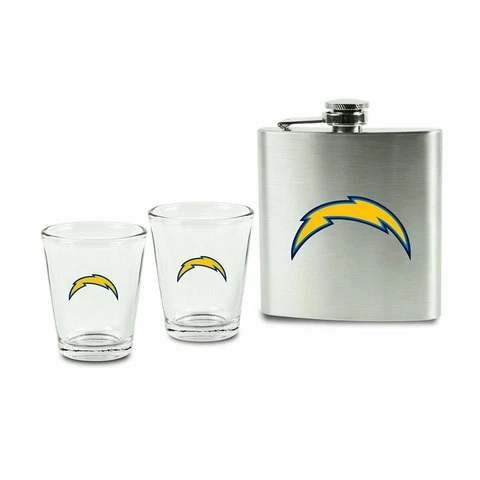 NFL Los Angeles Chargers 6oz Flask Shot & 2oz Glass Shot Set Stainless Steel Cover
