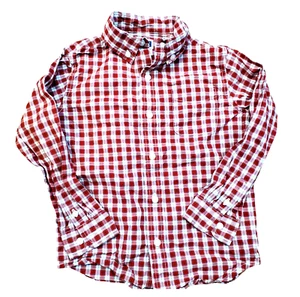 Janie and Jack Red White Plaid Checkered Button Down Dress Shirt Boys Size 4 - Picture 1 of 6