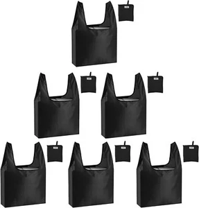 Large Reusable Bags Shopping Washable Foldable 6 Pack Grocery Black - Picture 1 of 7