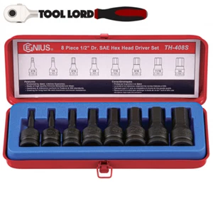 Genius 8 Pce 1/2” Drive AF SAE Hex Allen Impact Socket Set 3/16 - 3/4 TH-408S - Picture 1 of 2