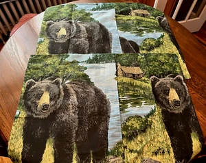 Vintage Pair Black Bears Pillow Shams Forest Wilderness Camping Log Cabin 27x32 - Picture 1 of 3