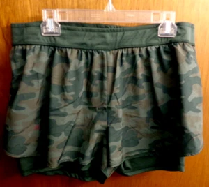 Danskin Green Camo Layered Running Shorts Women XL 34" waist - Picture 1 of 5
