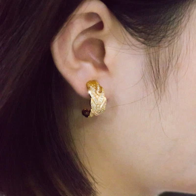 Feather Hoop Earrings for Women 18k Yellow Gold Plated Cubic Zirconia A Pair - Image 1 of 4