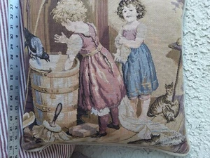 FRENCH TAPESTRY COVER PILLOW CASE TWO GIRLS IN A WASH ROOM  (18"×18") - Picture 1 of 15