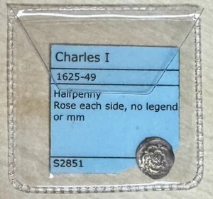 X004: Charles 1st Stuart plata martillada "rosa" medio penique, Spink 2851 - Imagen 1 de 3