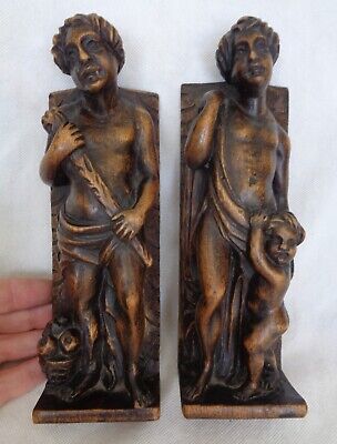 Pair Genuine 17th / 18th Century Walnut Wood Figural Pillar Carvings – Hercules • 120£