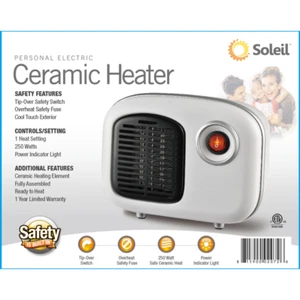 Soleil Electric Personal Ceramic Mini Heater 250W Indoor - Picture 1 of 10