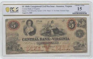 1860er 5 $ nicht registrierte Bürgerkriegsausgabe - Staunton, Virginia PCGS Auswahl gut 15 - Bild 1 von 2