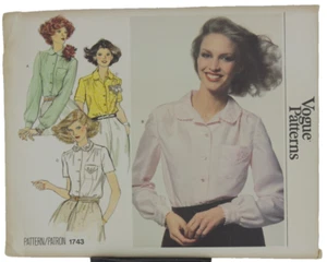 Blusa Vogue patrón de costura 1743 talla 12 Misses cuello Peter Pan con transferencias UC - Imagen 1 de 6