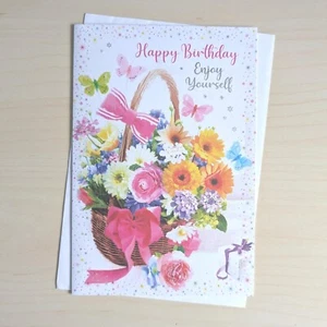 Open Female Ladies Happy Birthday Greeting Card Adult Basket - 7.5"x5.25" - Picture 1 of 3