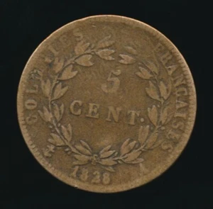 French Colonies 1828A 5 CENTIMES (Bronze) - Picture 1 of 2
