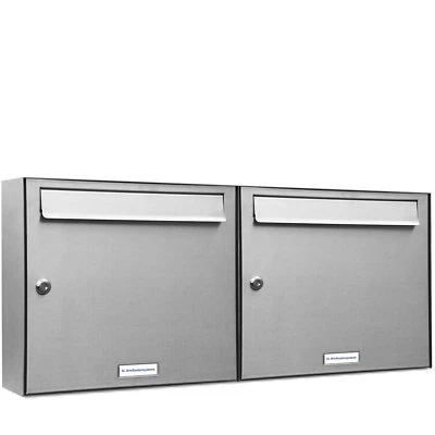 2er Premium V2A Edelstahl Briefkasten Anlage Außen Wand Design Postkasten 2x1 - Bild 1 von 4