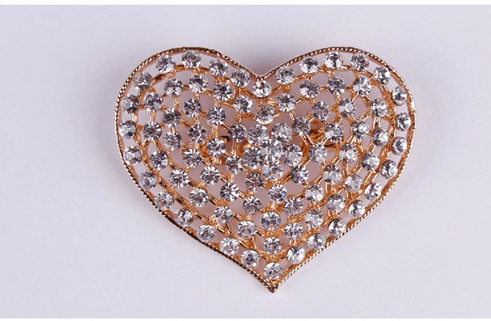BROCHE GRANDE TONO DORADO CORAZÓN DIAMANTE ESTRÁS CRISTAL BODA/FIESTA  Foto 1 de 1