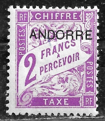 HICK GIRL- MINT FRENCH ANDORRE STAMP   SC#J7  1931  POSTAGE DUE     M67 - Image 1 of 2