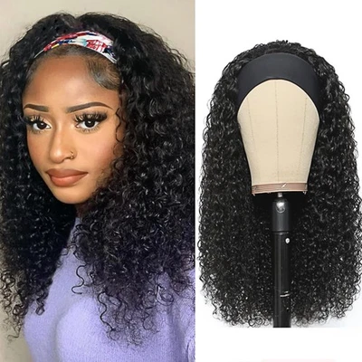 Headband Wig Human Hair Deep Wave 16 Inch Curly Headband Wigs Glueless No Lac... - Image 1 of 4